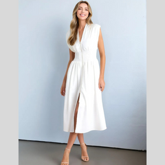 Smocked Zip Front Cap Sleeve Dress