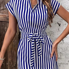 Tied Striped Cap Sleeve Mini Dress
