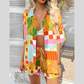Devine Printed Collared Neck Half Sleeve Top and Shorts Set