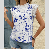 Lace Trim Sleeveless Blouse