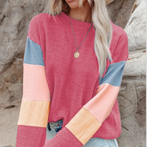 Color Block Round Neck Long Sleeve Sweatshirt