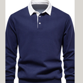 Men's Quarter Button Collared Neck Long Sleeve Polo