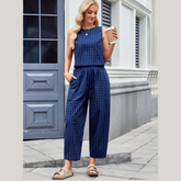 Plaid Sleeveless Top and Pants Set