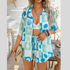 Devine Printed Button Down Shirt and Shorts Set