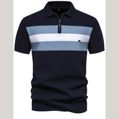 Men's Collared Neck Striped Texture Knit Polo