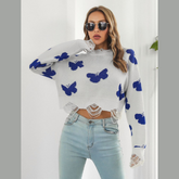 Distressed Butterfly Cropped Sweater