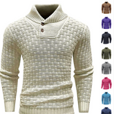Men's Slim Turtleneck Sweater With Button Design Fashion Casual Solid Color Pullover Top Clothing