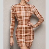 Long Sleeve Plaid Bodycon Mini Dress