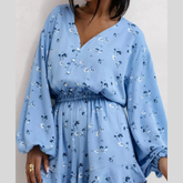 Floral V-Neck Long Sleeve Romper with Elastic Waist