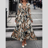 Printed Surplice Flounce Sleeve Maxi Dress