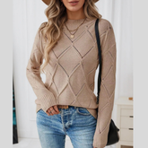 Long Sleeve Diamond Eyelet Knit Top