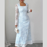 Lace Long Sleeve Square Neck Maxi Dress
