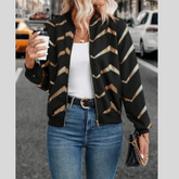 Printed Baseball Collar Zip Up Jacket