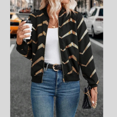 Printed Baseball Collar Zip Up Jacket