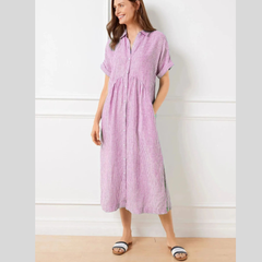 Full Size Striped Button-Front Midi Dress Plus Size