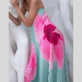 Pleated Printed Tube Floor Length Dress