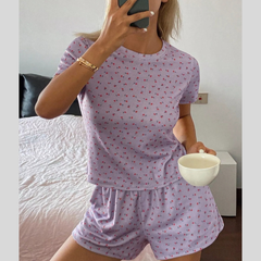 Floral Round Neck Top and Shorts Lounge Set