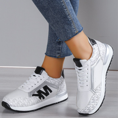 Stylish Contrast Panel Lace-Up Round Toe Sneakers