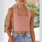 Square Neck Ribbed Crop Tank Top