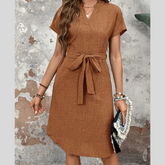 Textured Notched Tie-Waist Dress