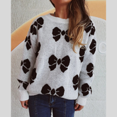 Casual Bow Accent Long Sleeve Sweater