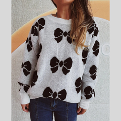 Casual Bow Accent Long Sleeve Sweater