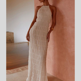 Ruched Halter Neck Maxi Dress