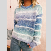 Gradient Striped Round Neck Sweater
