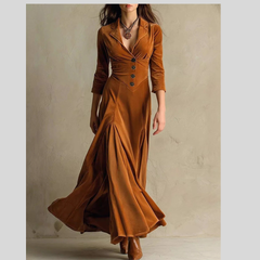 Velvet Button Front 3/4 Sleeve Maxi Dress