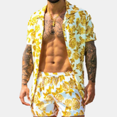 Men's Comfortable Button Detail Short Sleeve Top and Shorts Set