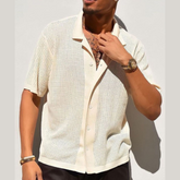 Men's Full Size Openwork Button Down Collared Neck Shirt Plus Size
