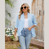 Eyelet Open Front Three-Quarter Sleeve Top