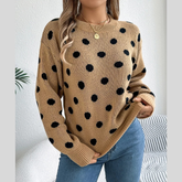 Polka dot knit round neck sweater