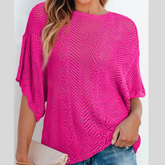Scallop Edge Half Sleeve Pointelle Knit Top