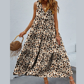 Printed V-Neck Tiered Maxi Tank Dress