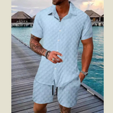 Men's Full Size Collared Neck Short Sleeve Top and Shorts Set Plus Size