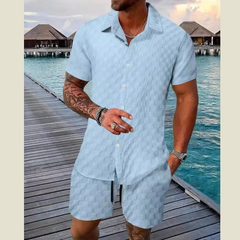 Men's Full Size Collared Neck Short Sleeve Top and Shorts Set Plus Size
