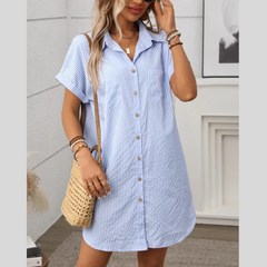 Striped Button Down Short Sleeve Mini Dress