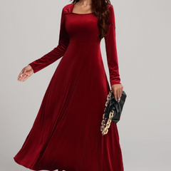 Square Neck Long Sleeve Velvet Dress