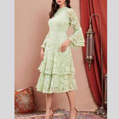 Lace Layered Flare Sleeve Dress
