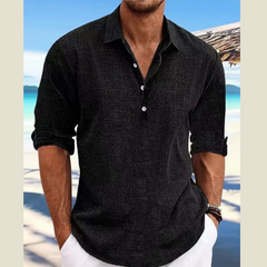 Men's Full Size Casual Linen Long Sleeve Polo Shirt Plus Size