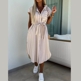Striped Tie Waist Short Sleeve Dress