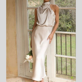 Asymmetrical Ruched Sleeveless Midi Dress