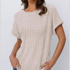 Casual Ribbed Knit Short Sleeve T-Shirt