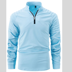 Plus Size Men's Quarter-Zip Long Sleeve Polo Shirt