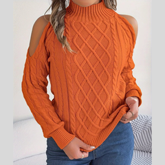 Cable Knit Cold Shoulder Turtleneck Sweater