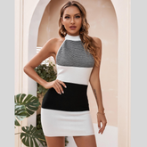 Color Block Halter Neck Knit Dress