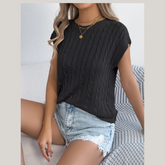 Cable-Knit Round Neck Knit Top