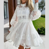 Lace Lantern Sleeve Mini Dress