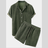 Men's Full Size Classic Textured Top and Shorts Set Plus Size